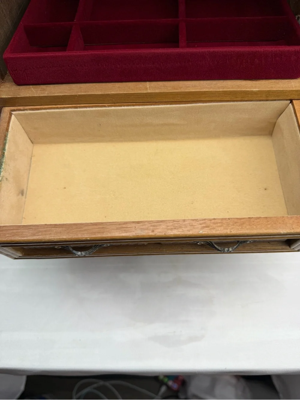 Vintage Wood 2 Door Jewelry Box Armoire Style Cabinet  Organizer &  Drawer